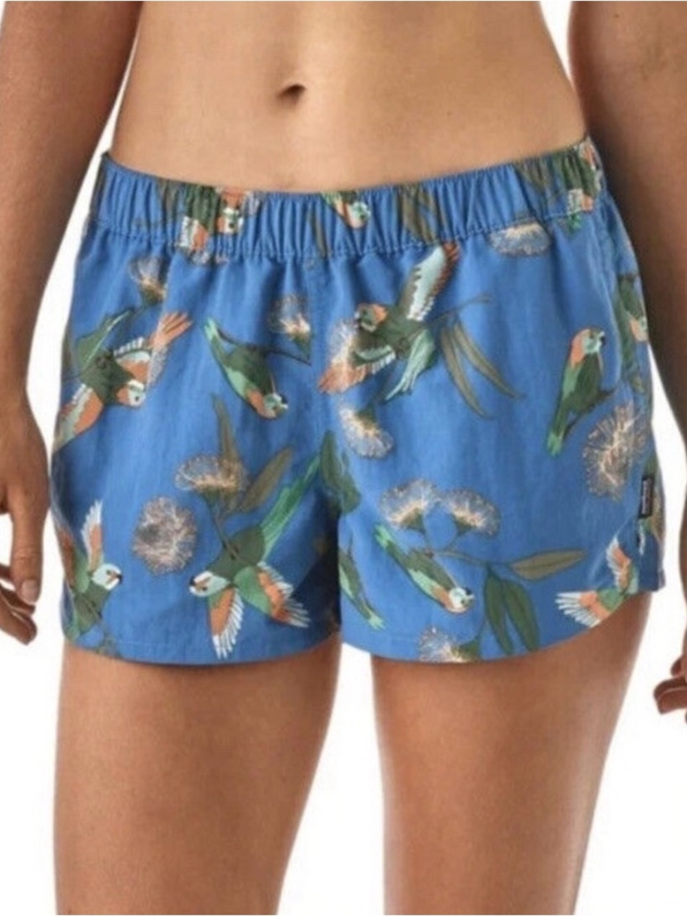 Patagonia Women's Medium Barely Baggies Shorts Port Blue Parrots HTF Pull On M
